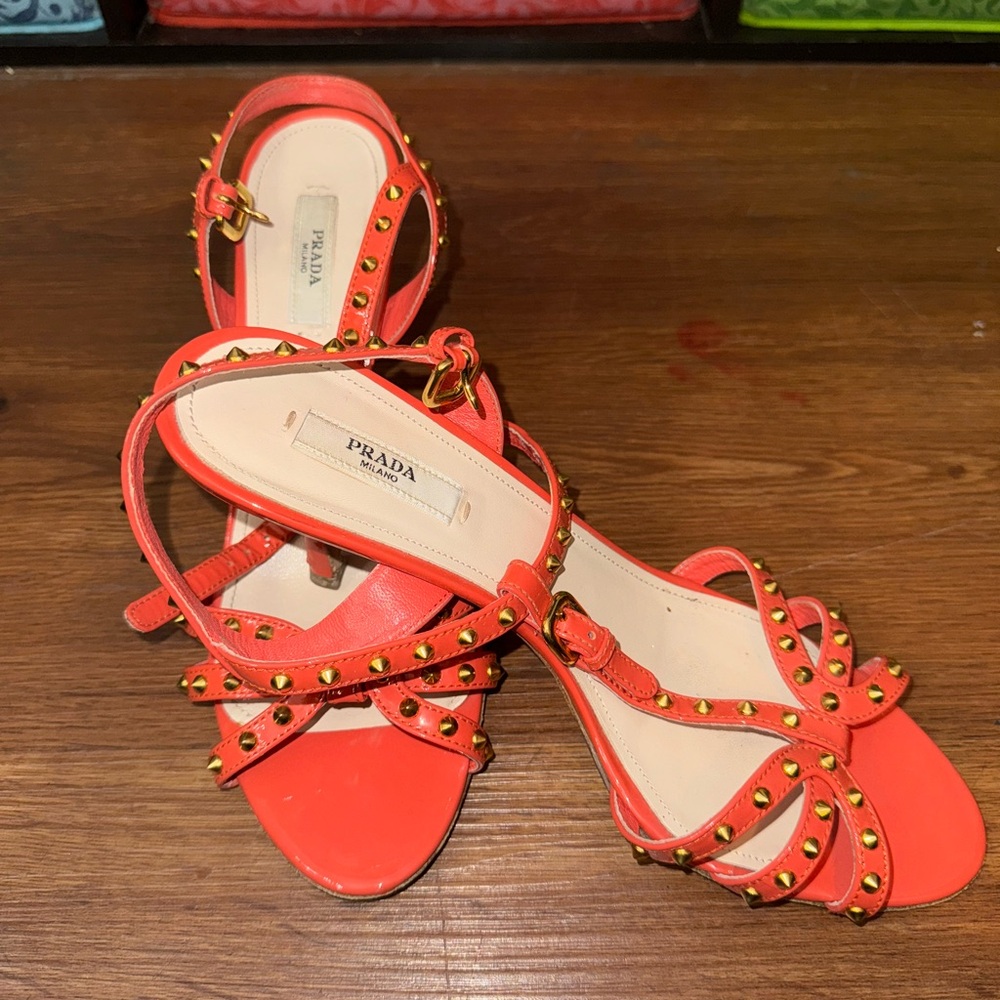 Prada Women's Coral Studded Sandals - Picture 3 of 7